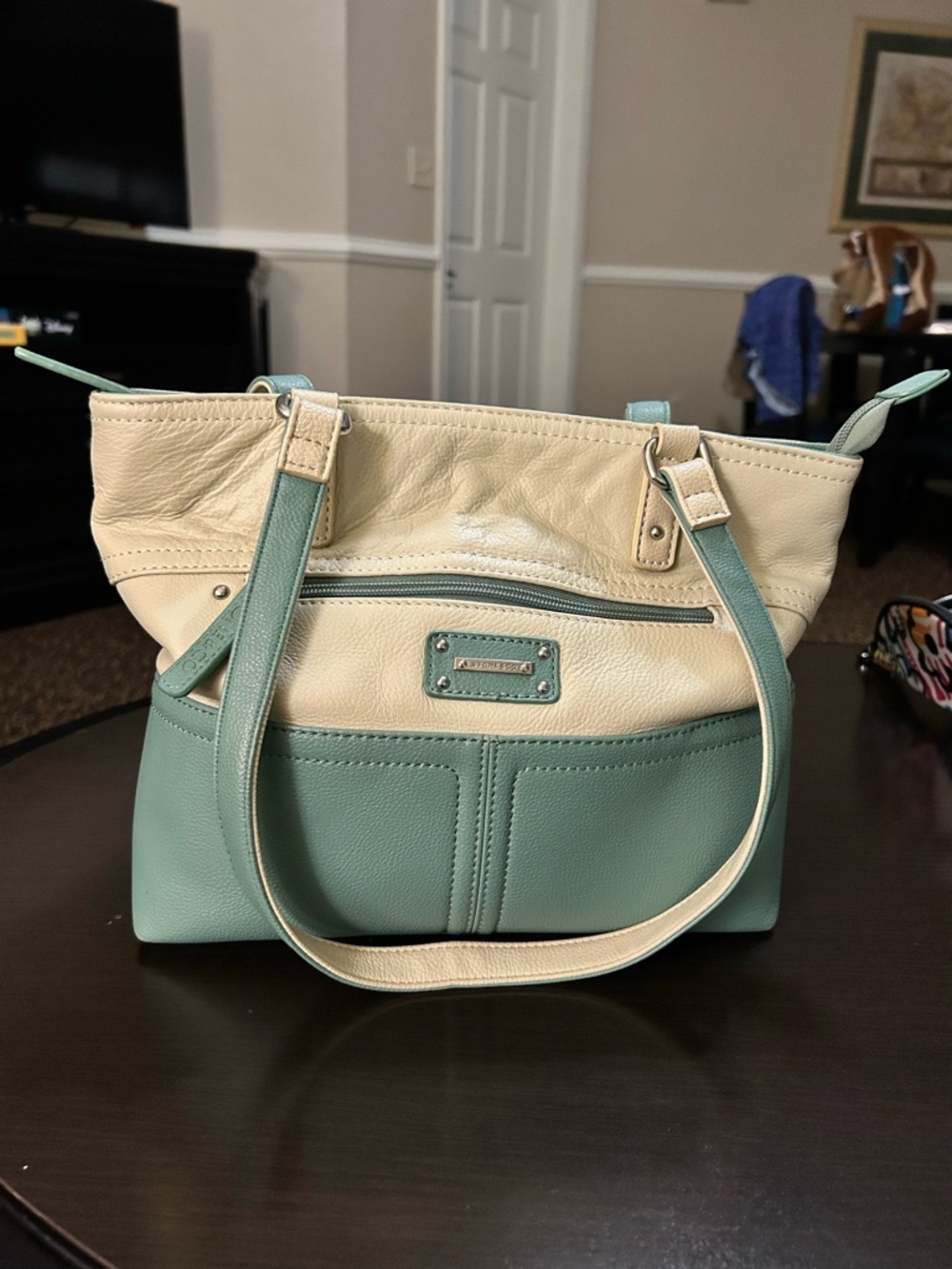 Stone & Co. Cream and Mint Two-Tone Shoulder Bag